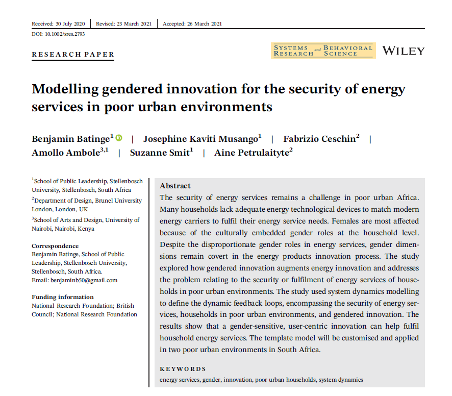 GENS Team Uses System Dynamics to Understand Gendered Energy Innovation